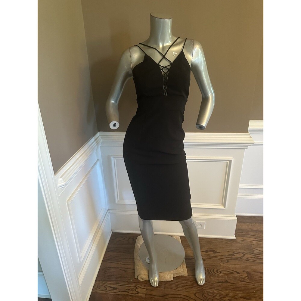 BARDOT Black Straps Cocktail Midi Dress Sz 4